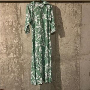 Green Floral Maxi Dress with White Botanical Print